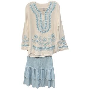 Boho Embroidered Tunic Top & Ruffle Skirt Set Small | H.W BRSY + SHEIN